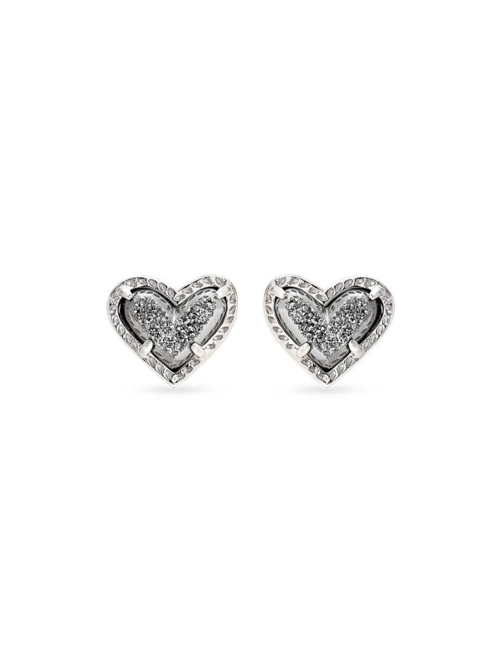 NWT Kendra Scott Ari Heart Silver Stud Earrings In Platinum Drusy
